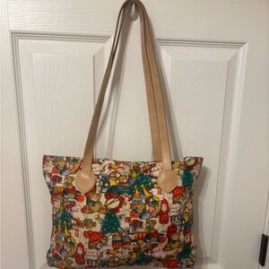 Christmas-themed toy canvas tote bag with a zipper.